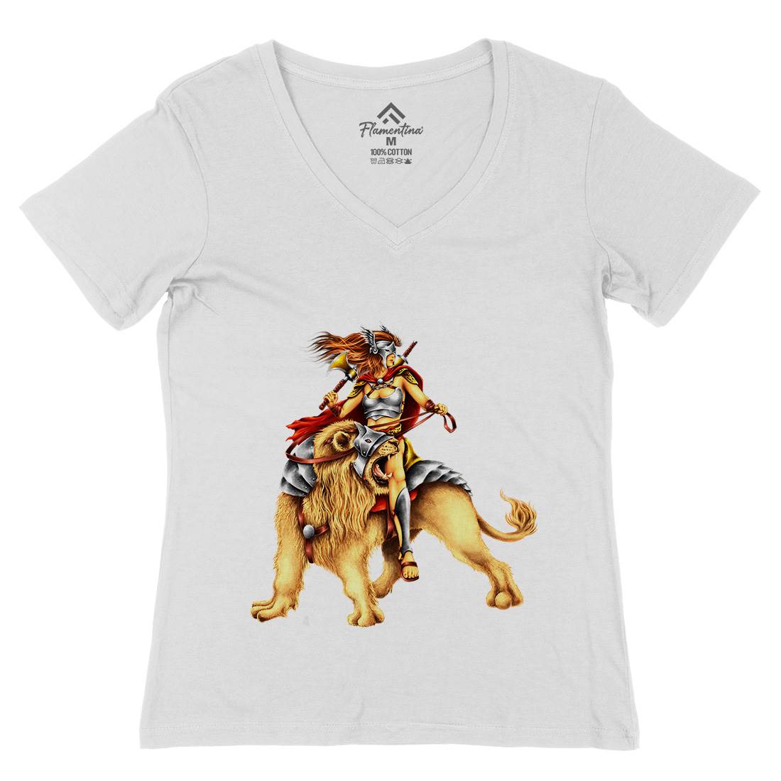 Lion Rider Womens Organic V-Neck T-Shirt Warriors A483