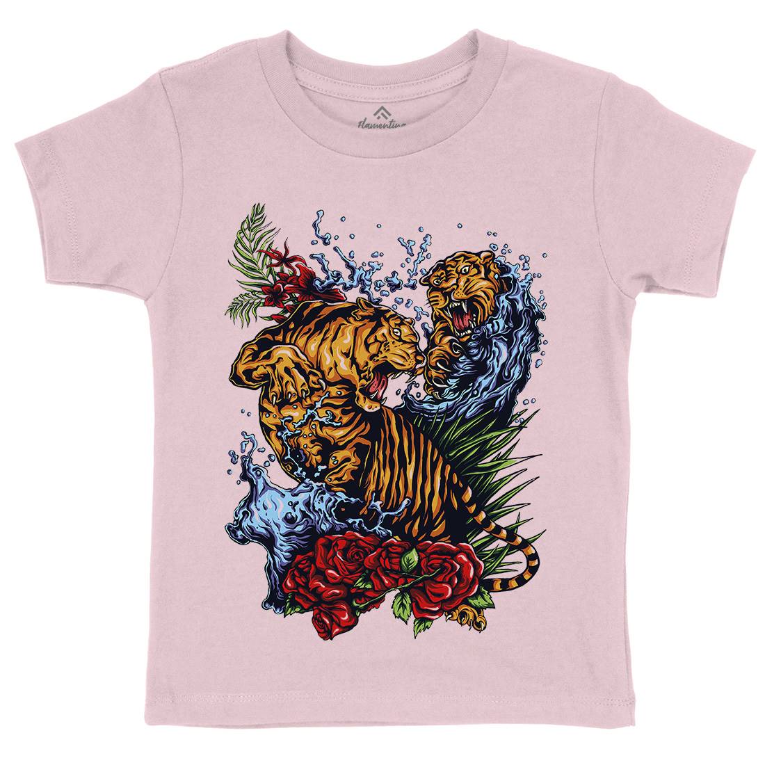 Tigers Fight Kids Crew Neck T-Shirt Asian A485