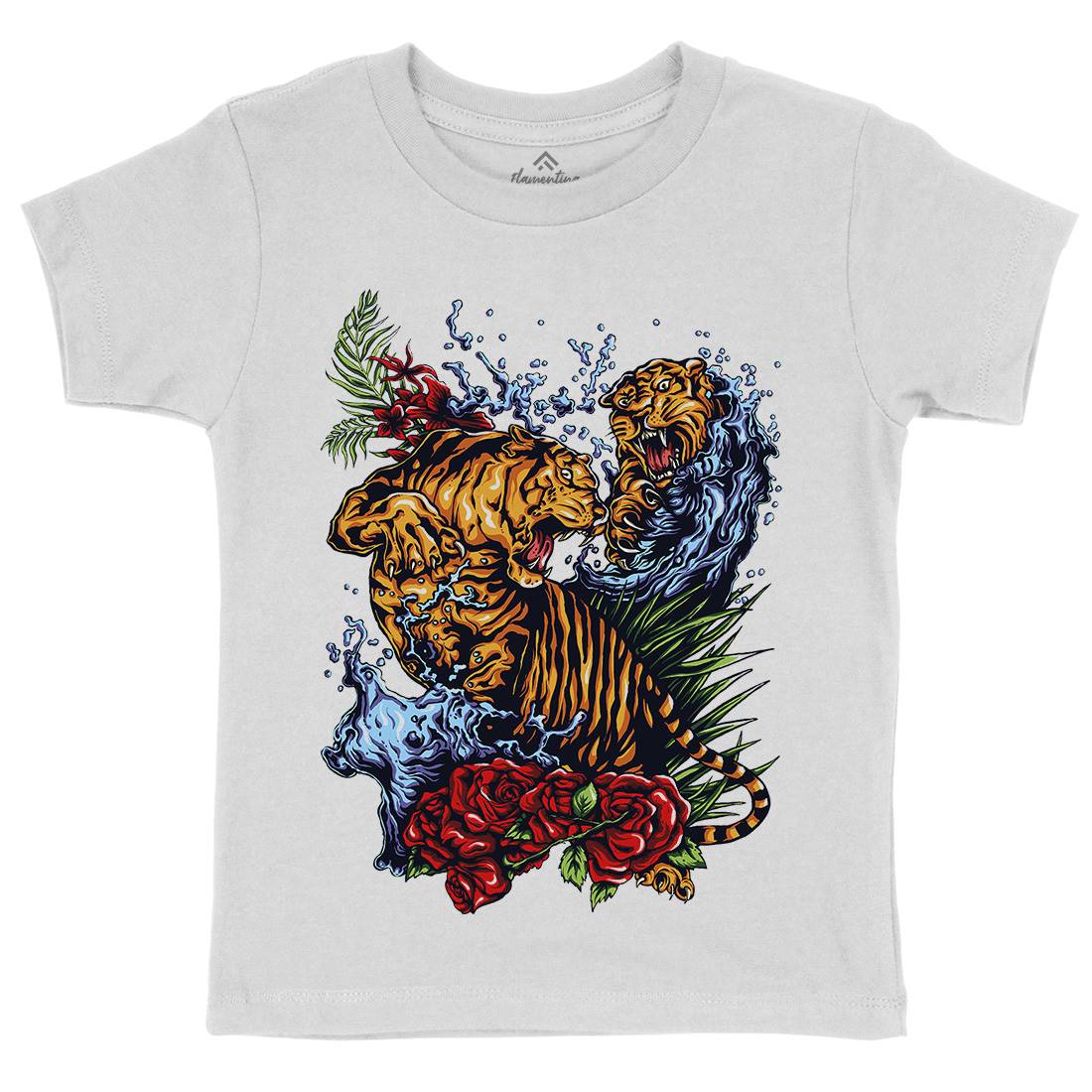 Tigers Fight Kids Organic Crew Neck T-Shirt Asian A485