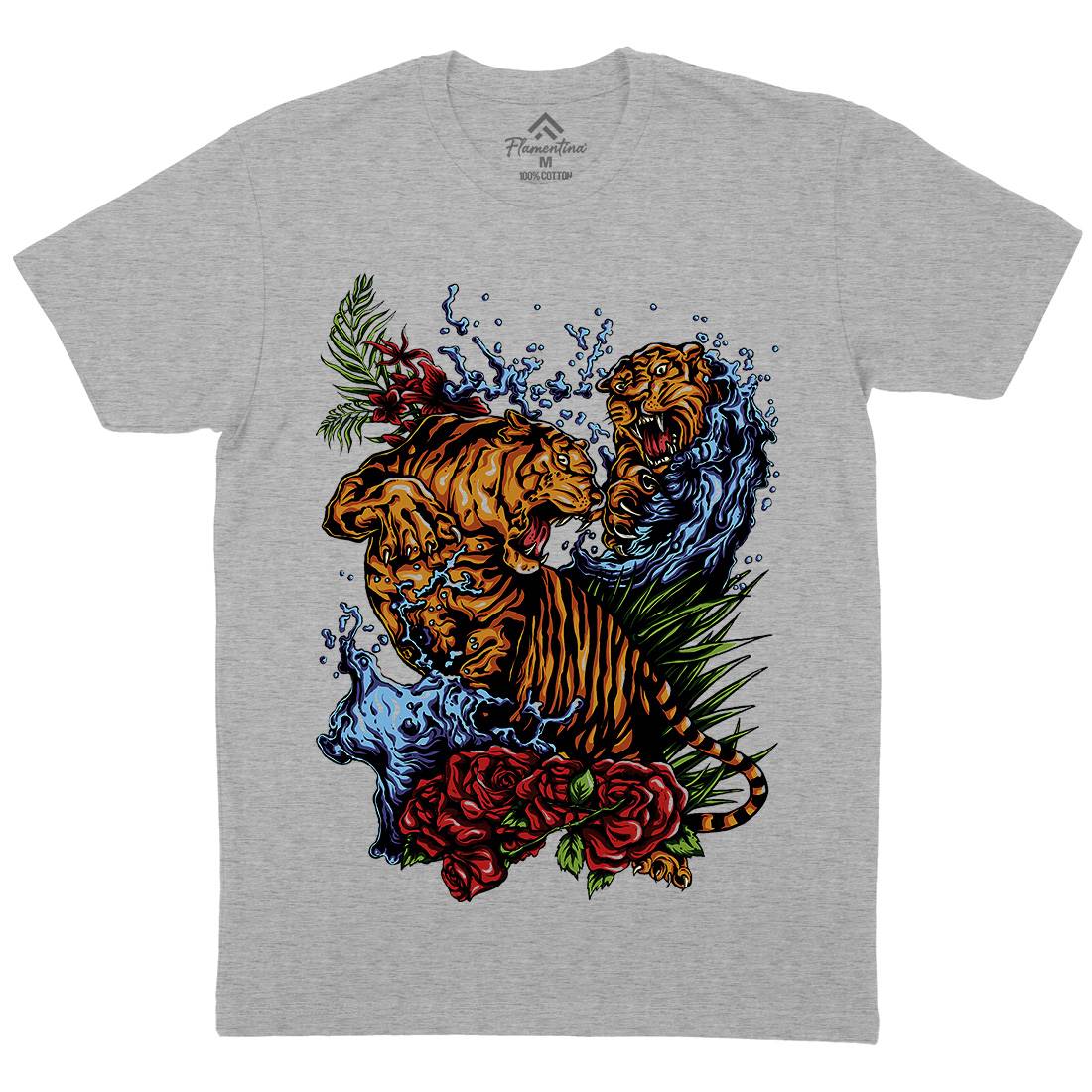 Tigers Fight Mens Organic Crew Neck T-Shirt Asian A485