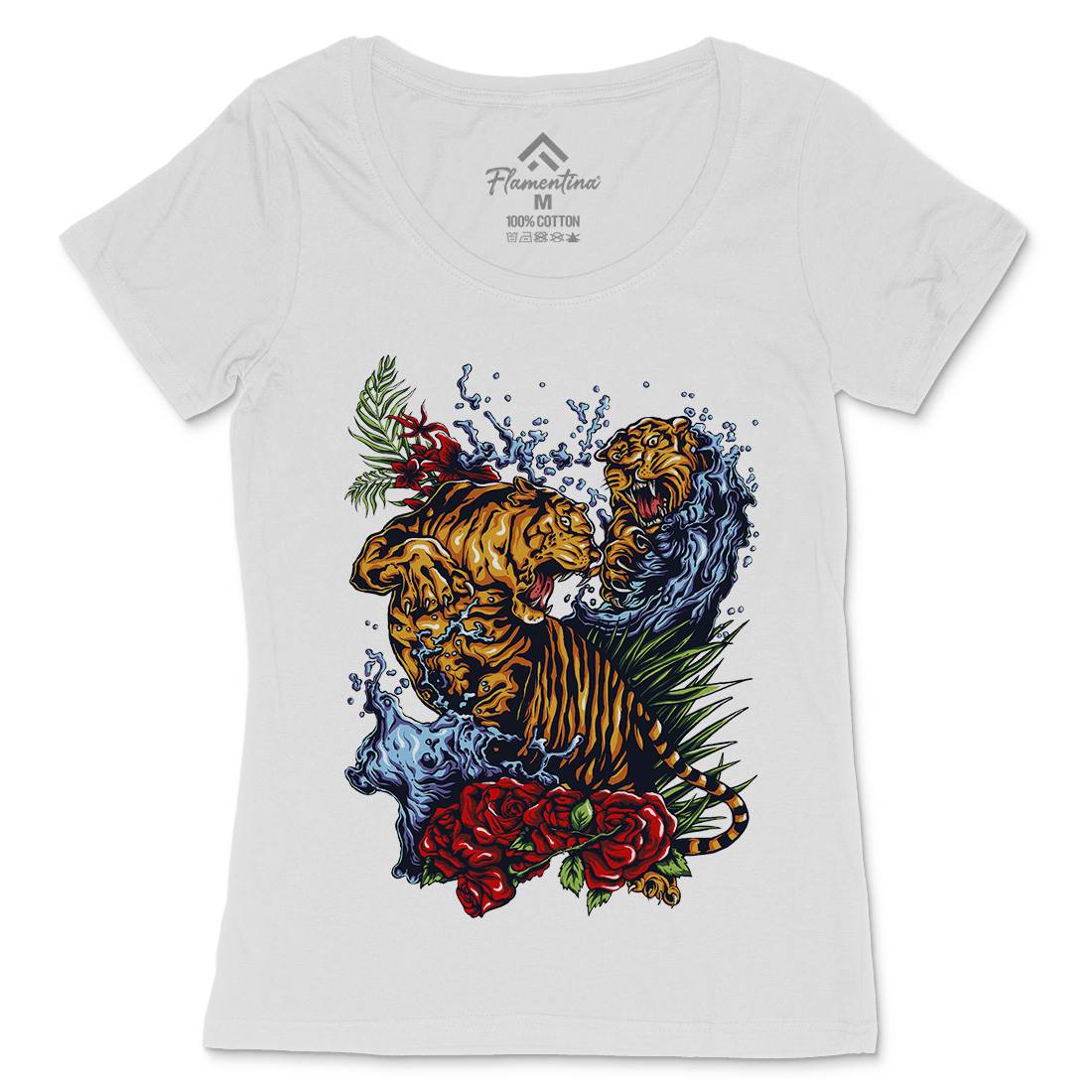 Tigers Fight Womens Scoop Neck T-Shirt Asian A485