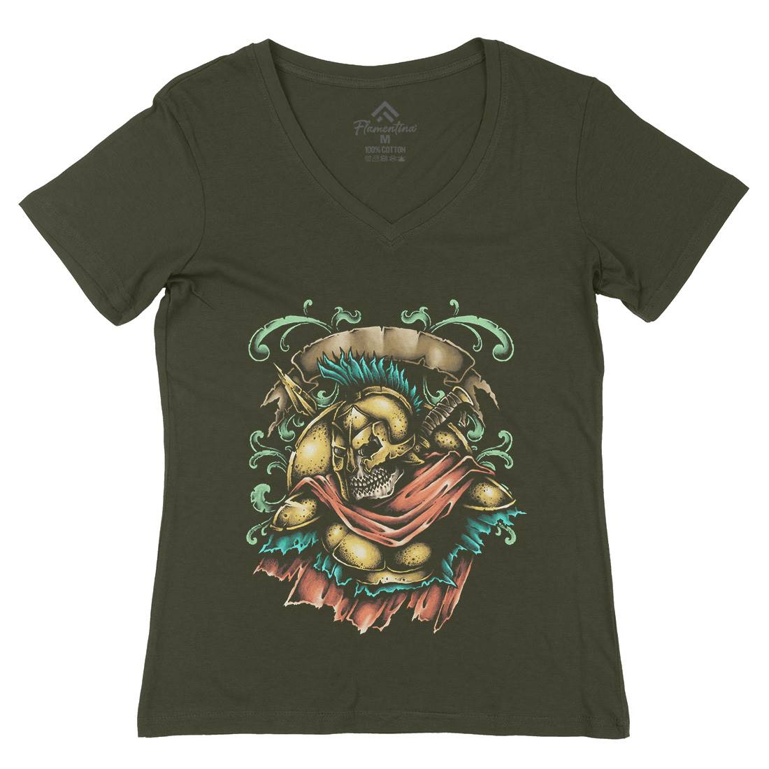 Undead Spartan Womens Organic V-Neck T-Shirt Warriors A487