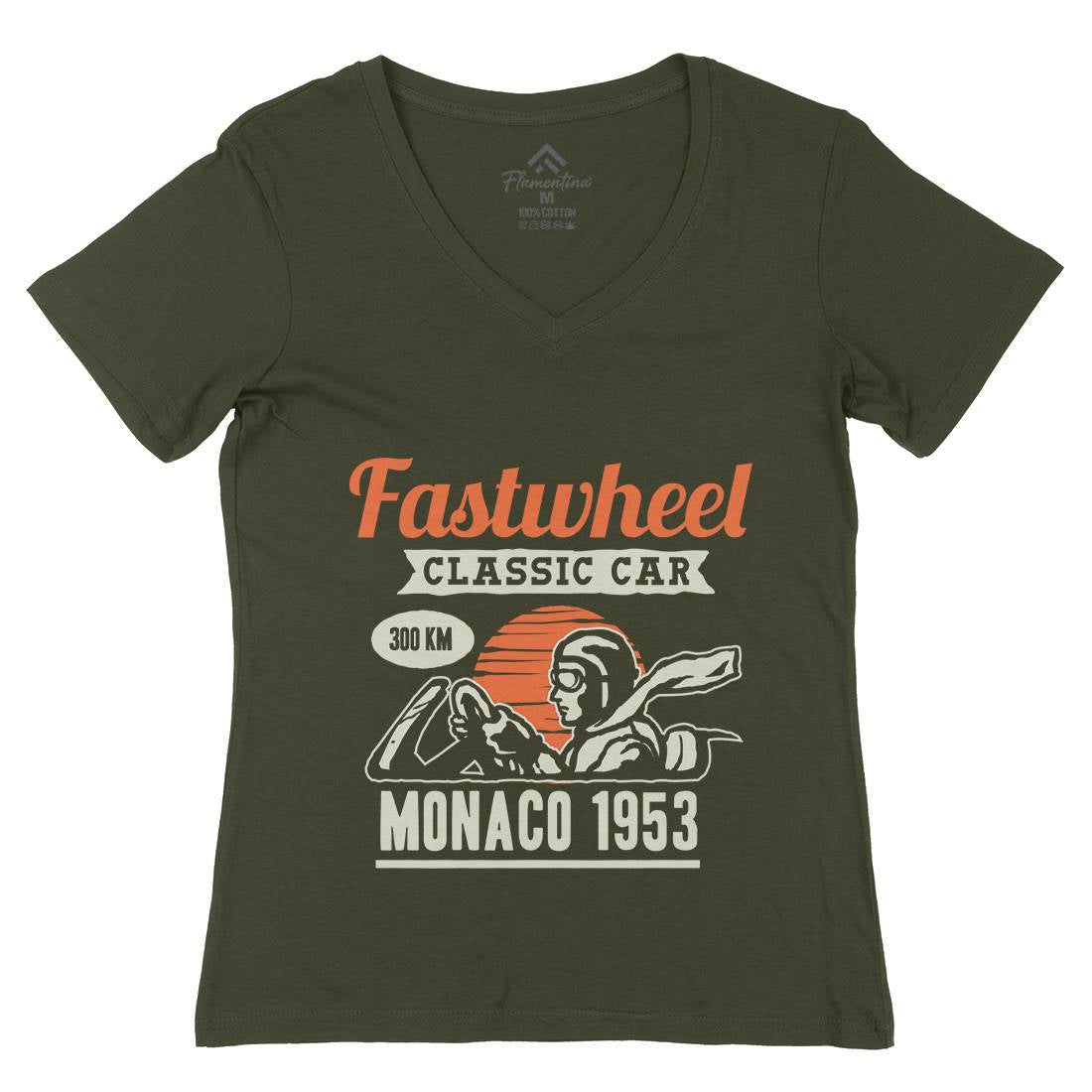 Vintage Racer Womens Organic V-Neck T-Shirt Cars A491