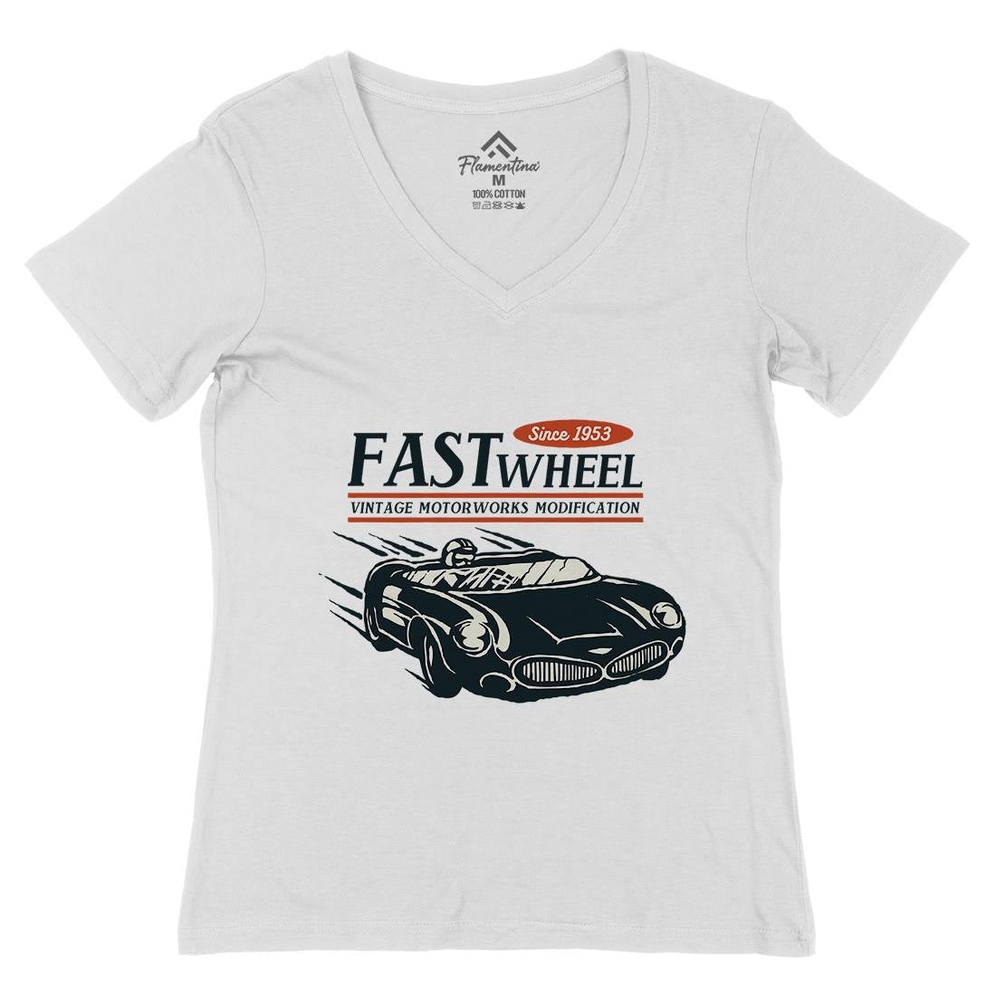 Vintage Racer Speed Womens Organic V-Neck T-Shirt Cars A493