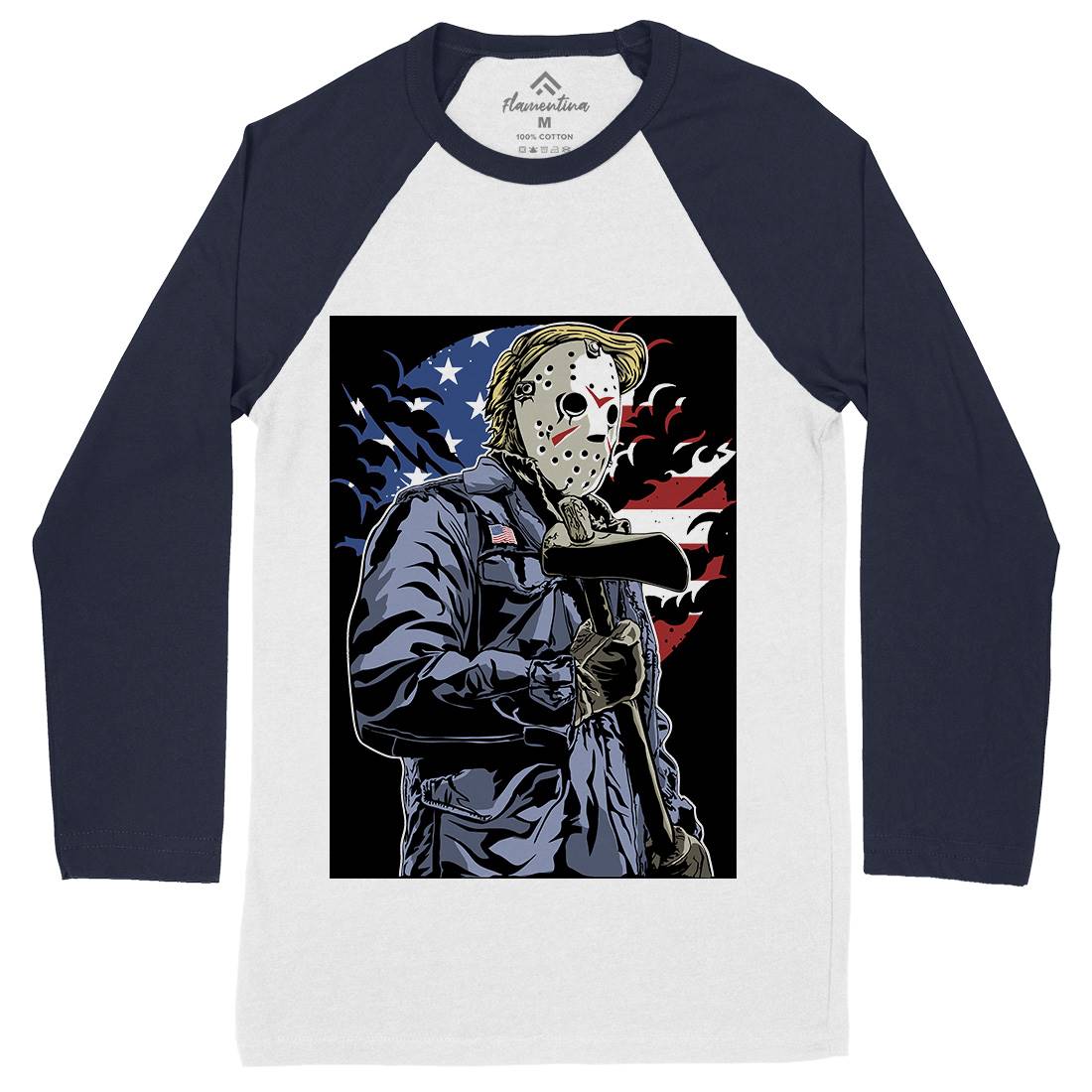 American Killer Mens Long Sleeve Baseball T-Shirt Horror A502