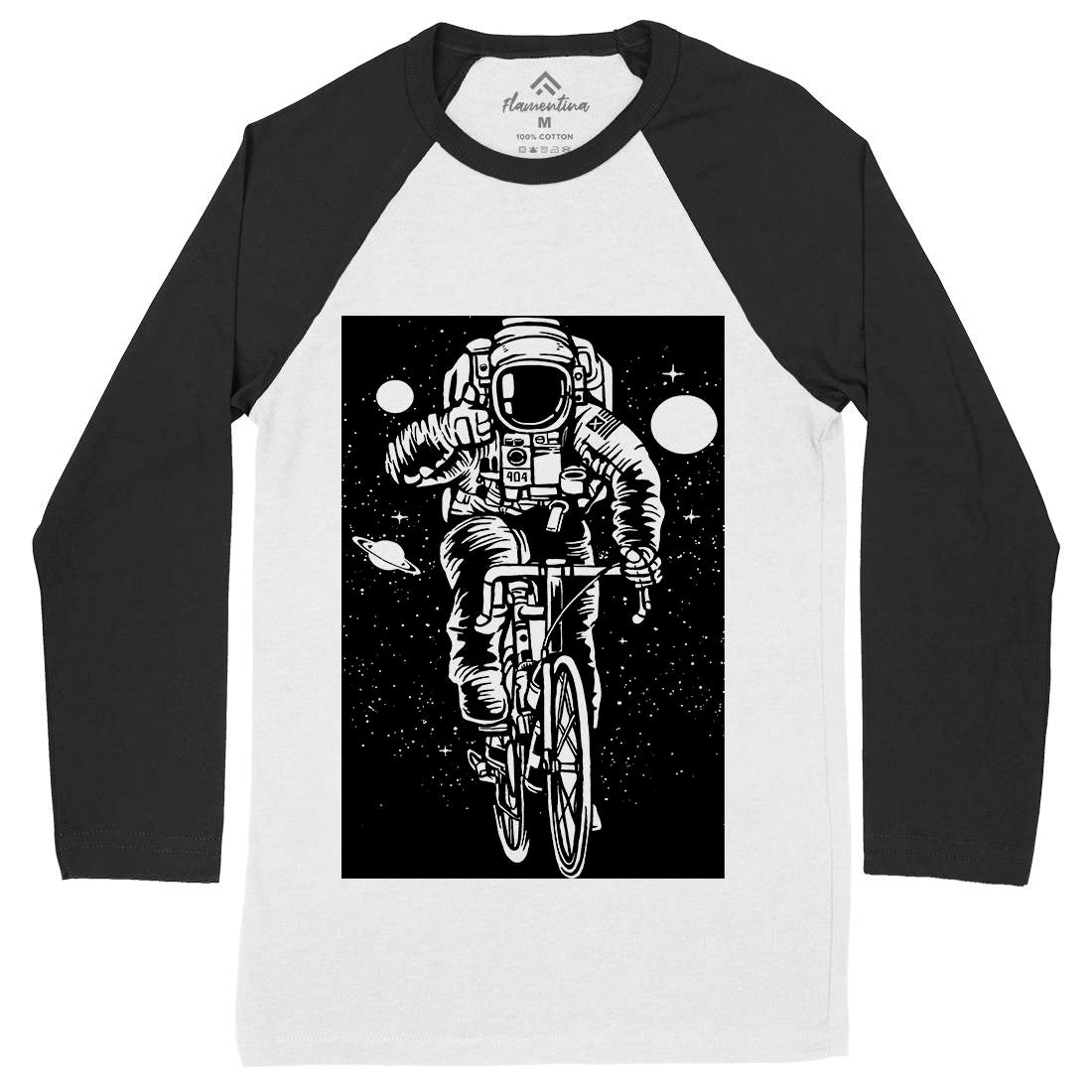 Astronaut Bicycle Mens Long Sleeve Baseball T-Shirt Space A503