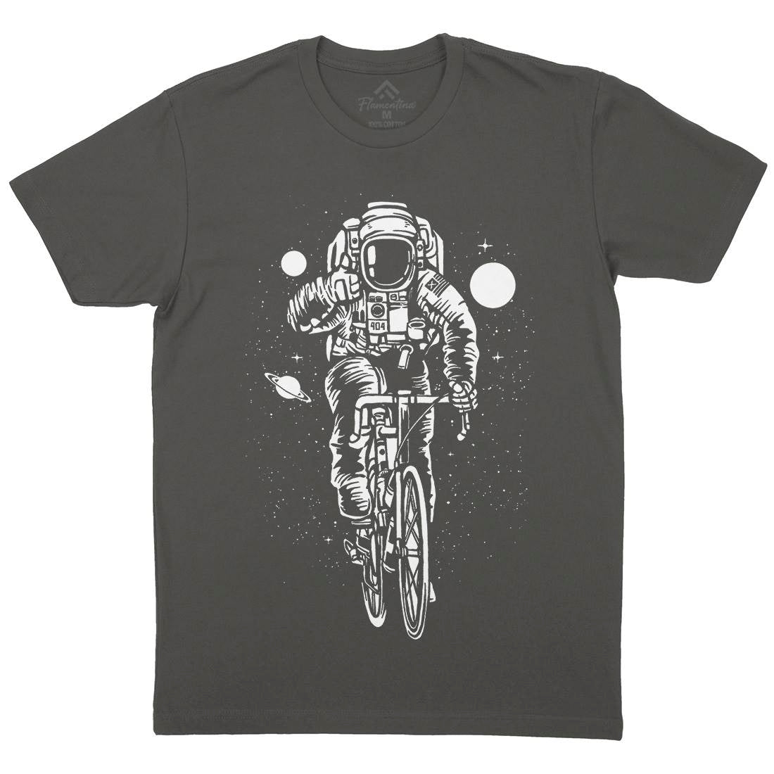 Astronaut Bicycle Mens Organic Crew Neck T-Shirt Space A503