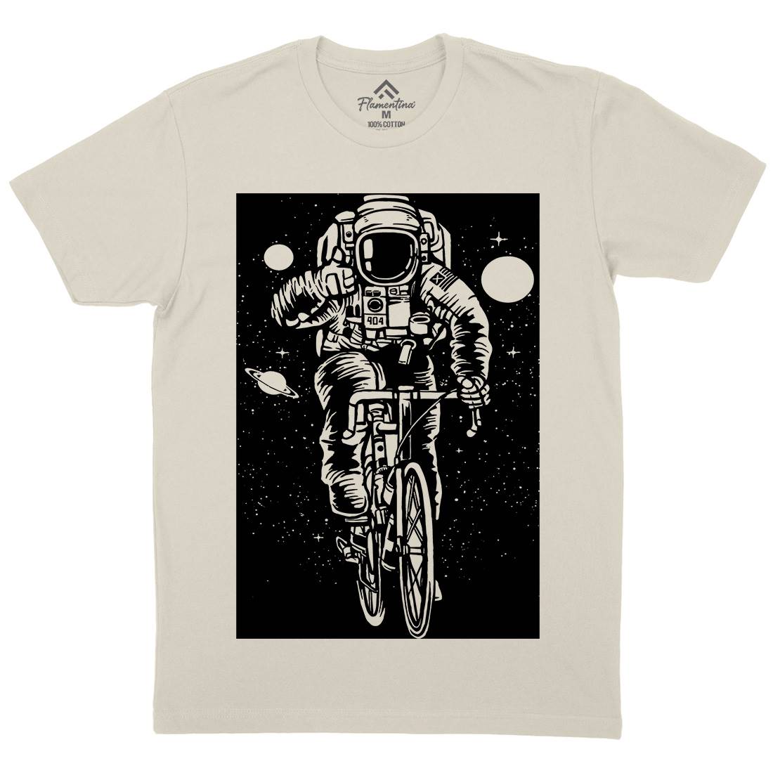 Astronaut Bicycle Mens Organic Crew Neck T-Shirt Space A503