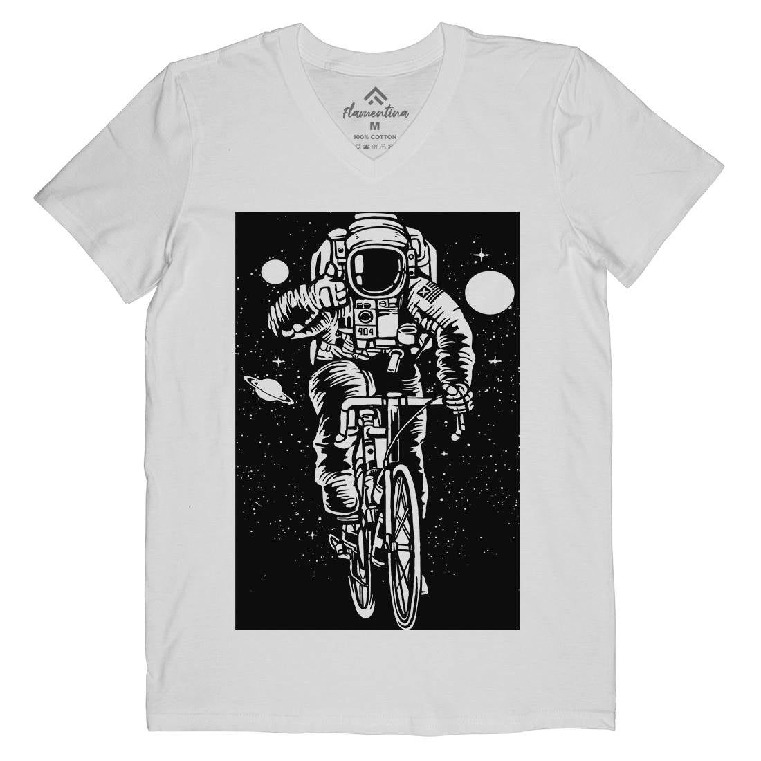 Astronaut Bicycle Mens Organic V-Neck T-Shirt Space A503