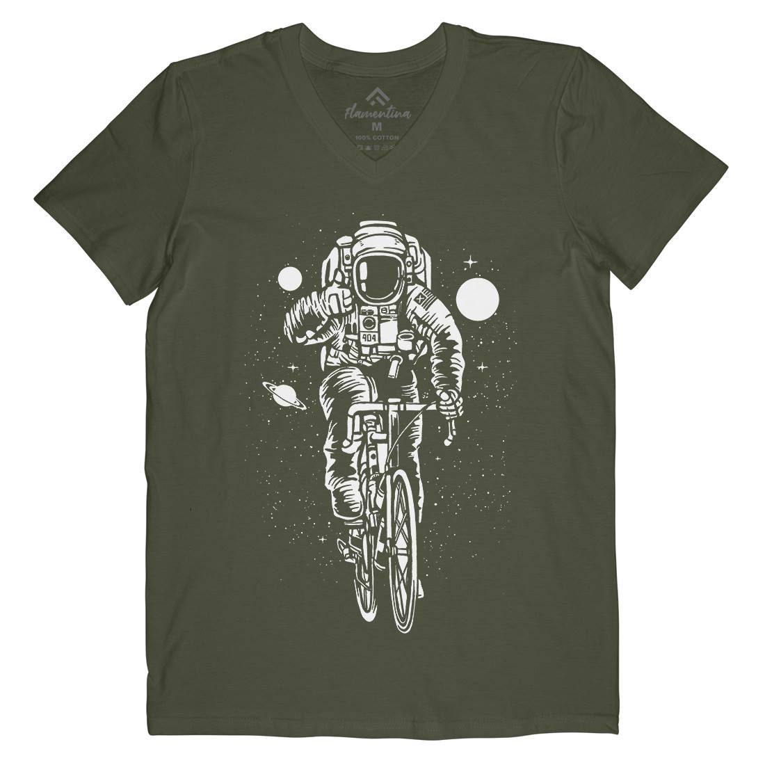 Astronaut Bicycle Mens Organic V-Neck T-Shirt Space A503