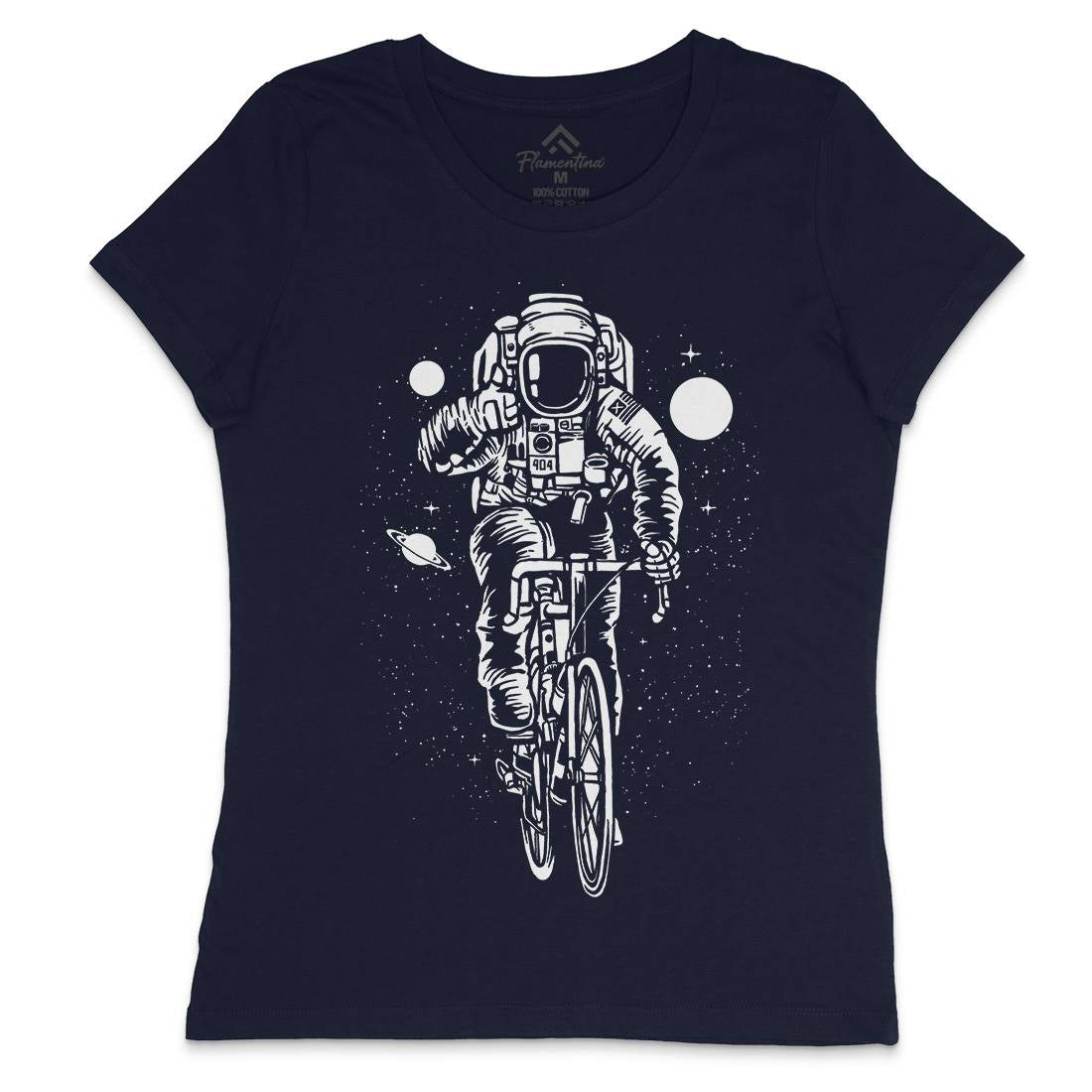 Astronaut Bicycle Womens Crew Neck T-Shirt Space A503