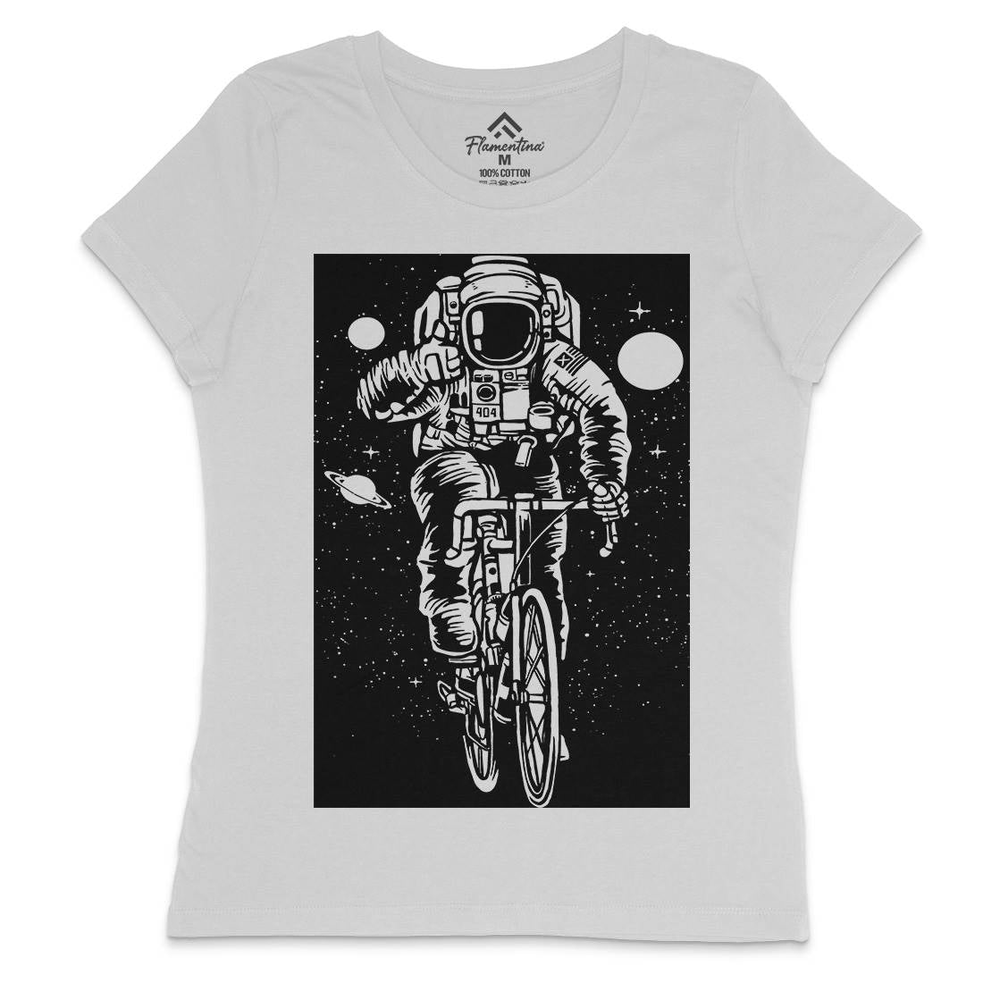 Astronaut Bicycle Womens Crew Neck T-Shirt Space A503
