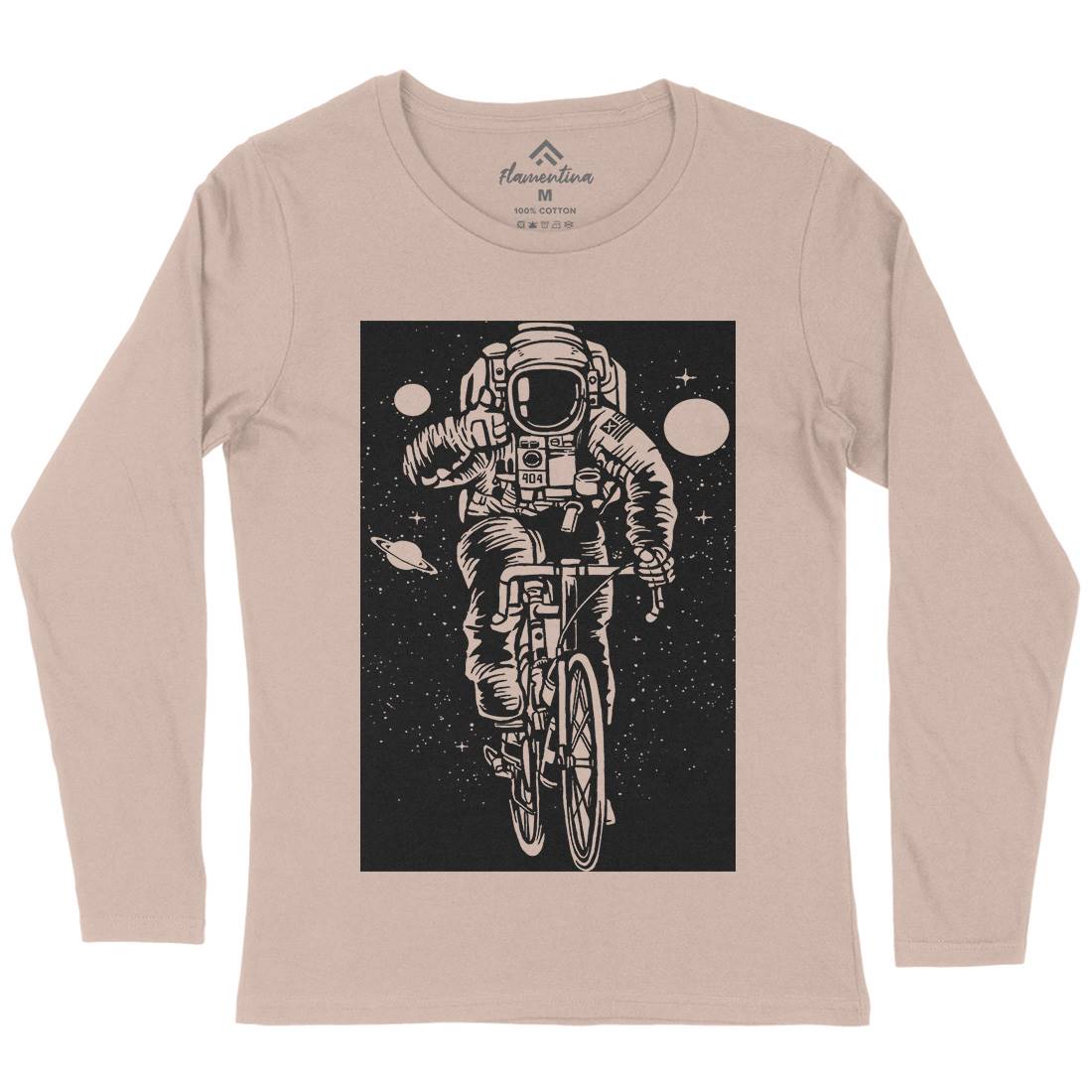 Astronaut Bicycle Womens Long Sleeve T-Shirt Space A503