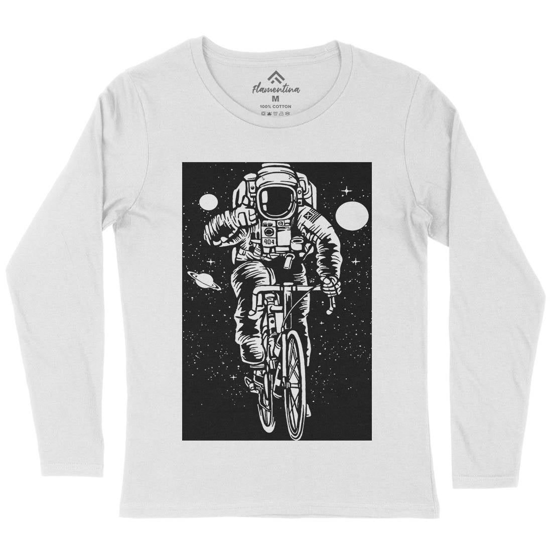 Astronaut Bicycle Womens Long Sleeve T-Shirt Space A503