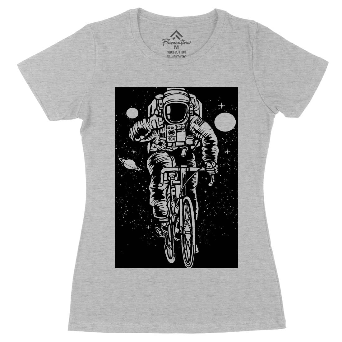 Astronaut Bicycle Womens Organic Crew Neck T-Shirt Space A503
