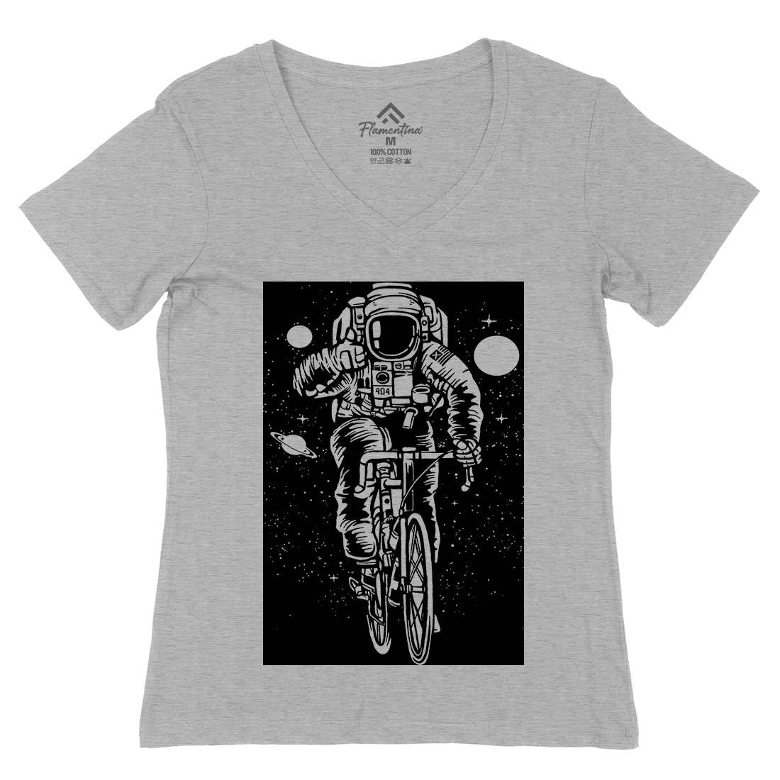 Astronaut Bicycle Womens Organic V-Neck T-Shirt Space A503