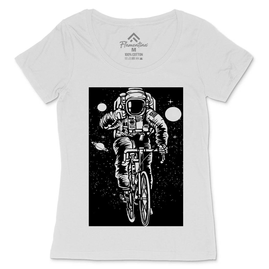Astronaut Bicycle Womens Scoop Neck T-Shirt Space A503