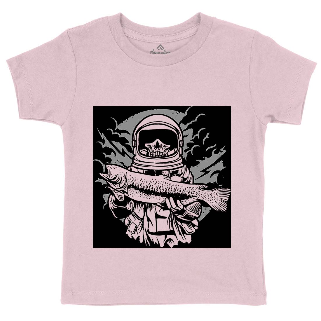 Astronaut Fishing Kids Organic Crew Neck T-Shirt Space A504
