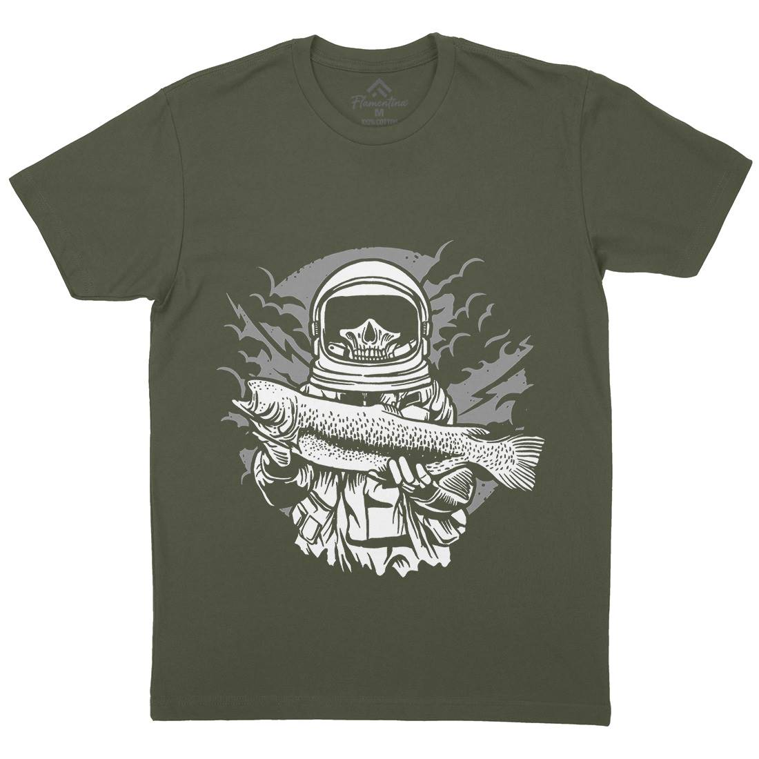 Astronaut Fishing Mens Organic Crew Neck T-Shirt Space A504