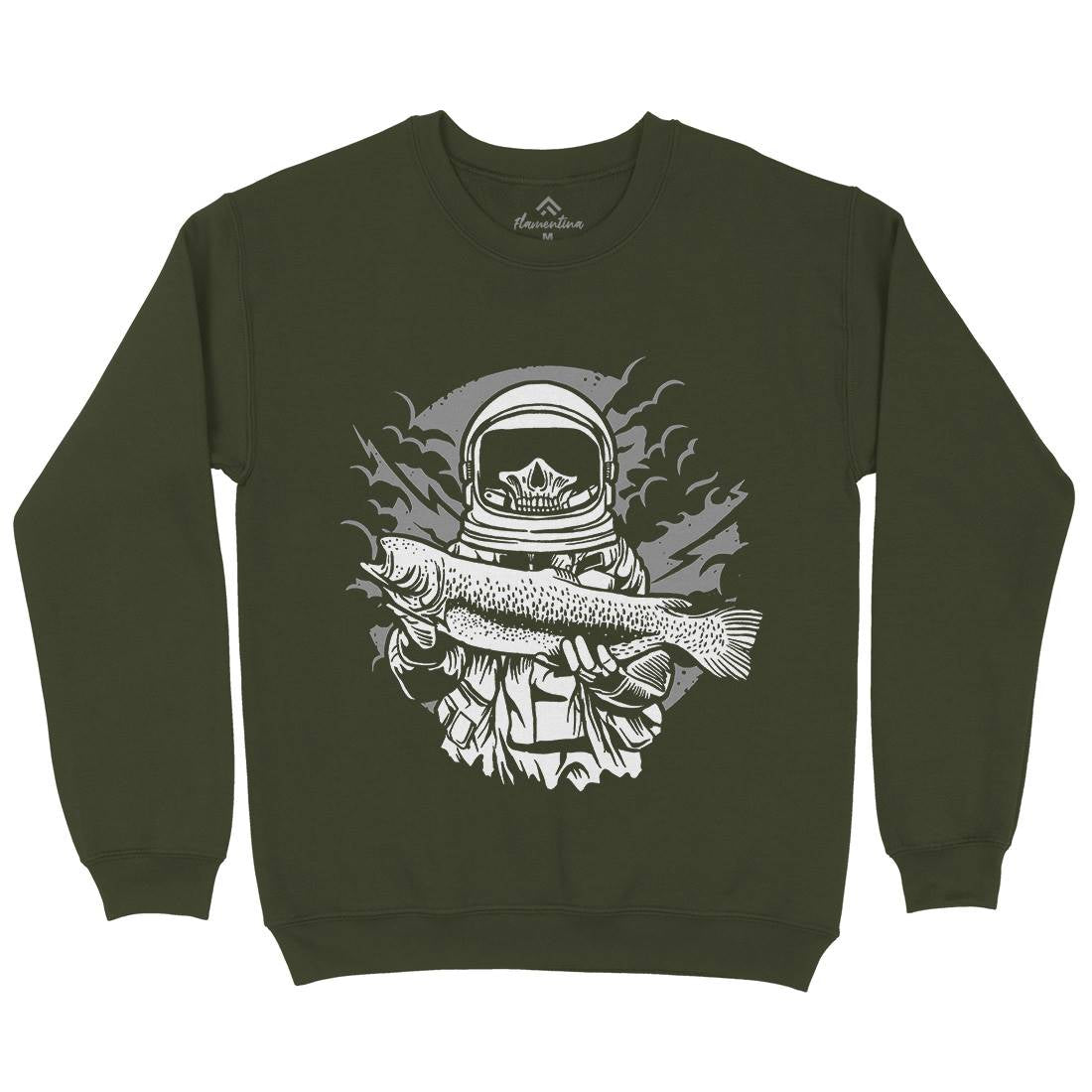 Astronaut Fishing Mens Crew Neck Sweatshirt Space A504