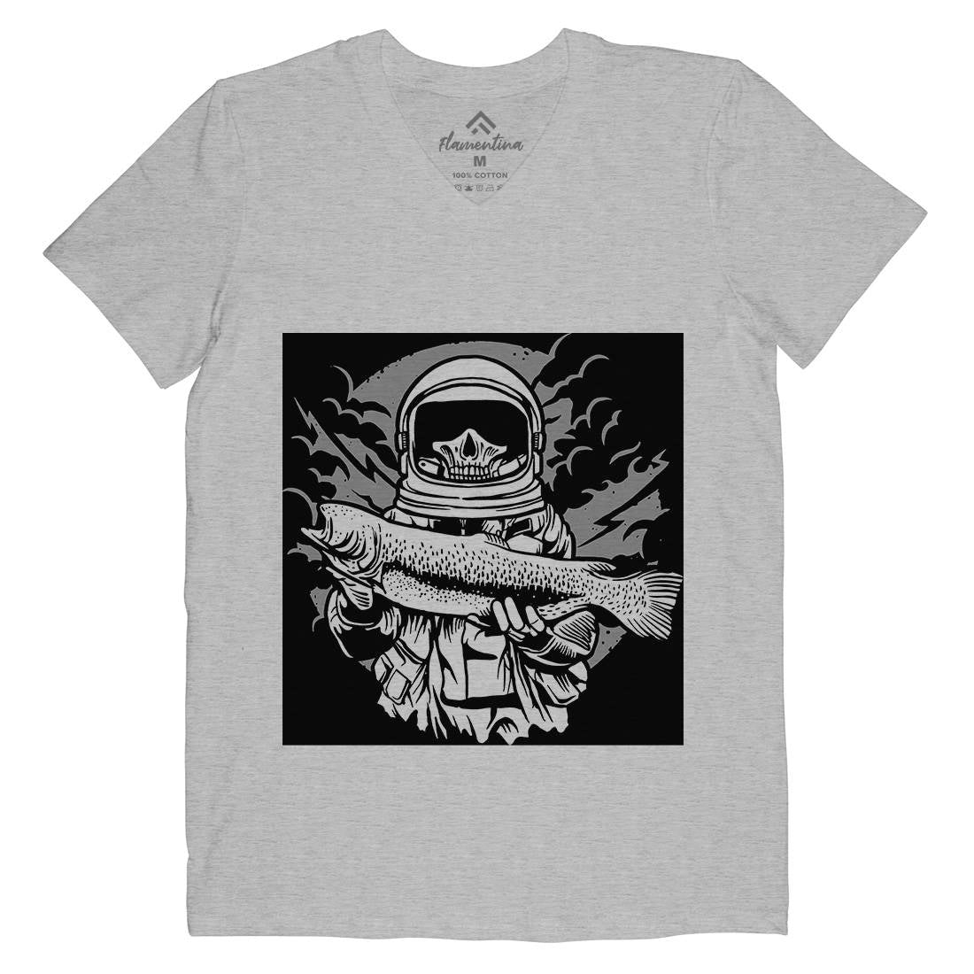 Astronaut Fishing Mens V-Neck T-Shirt Space A504