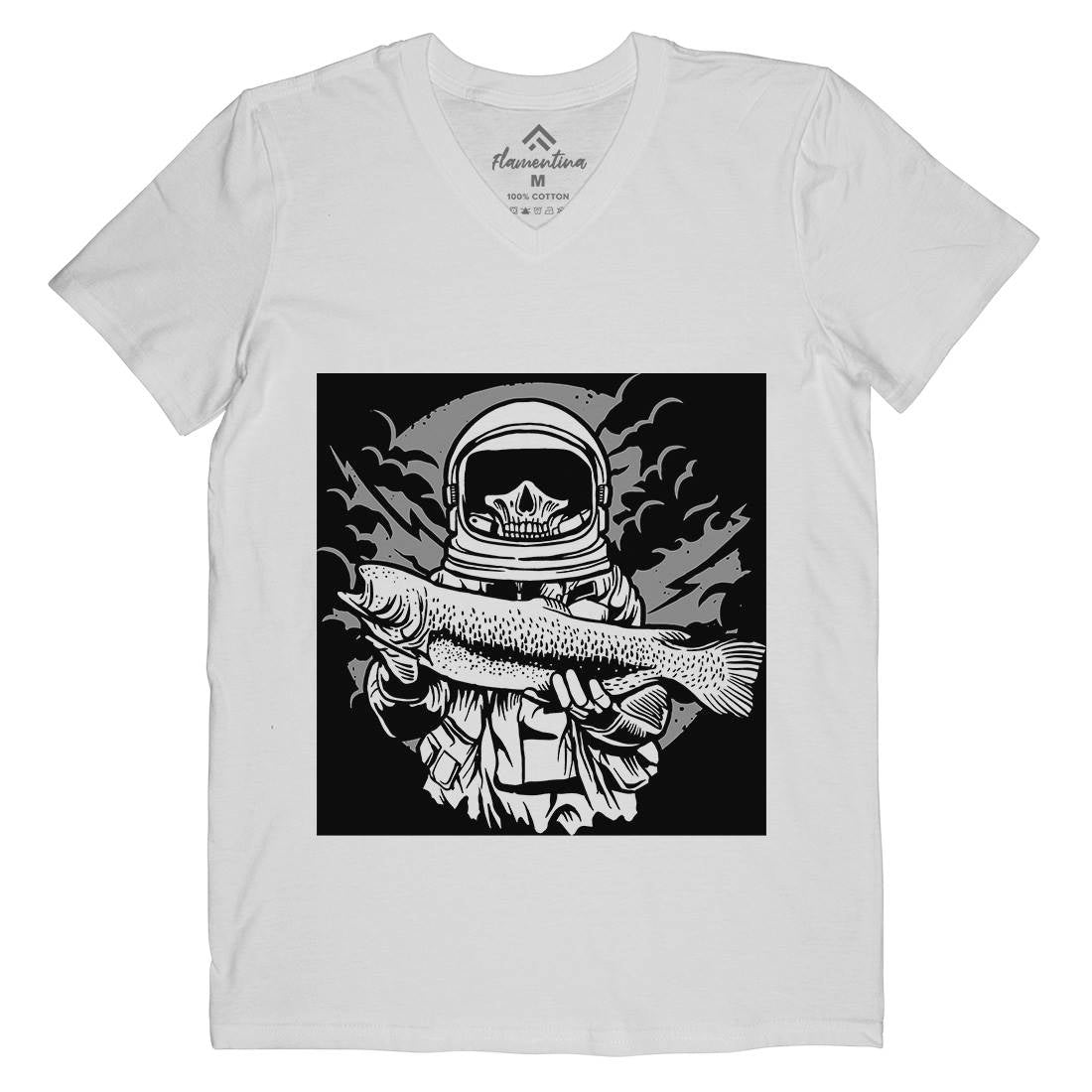 Astronaut Fishing Mens Organic V-Neck T-Shirt Space A504