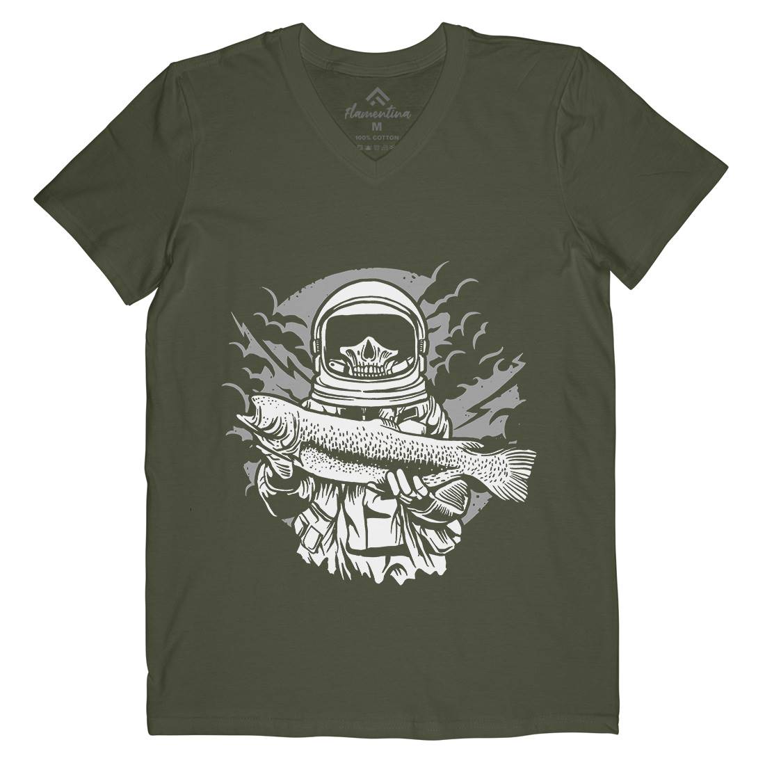 Astronaut Fishing Mens Organic V-Neck T-Shirt Space A504