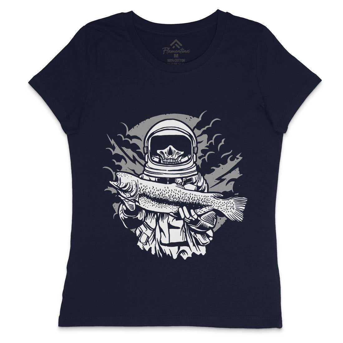 Astronaut Fishing Womens Crew Neck T-Shirt Space A504
