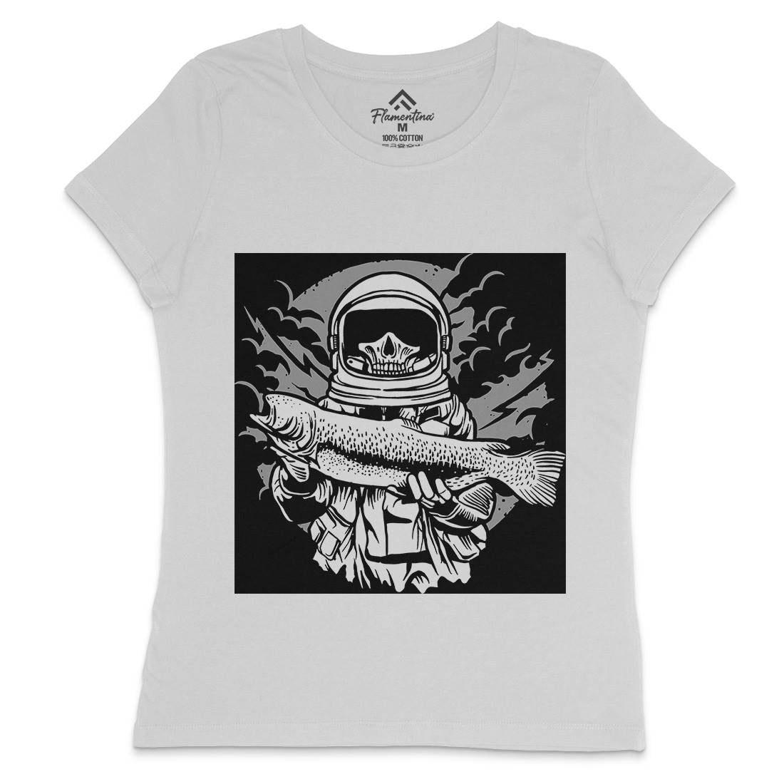 Astronaut Fishing Womens Crew Neck T-Shirt Space A504