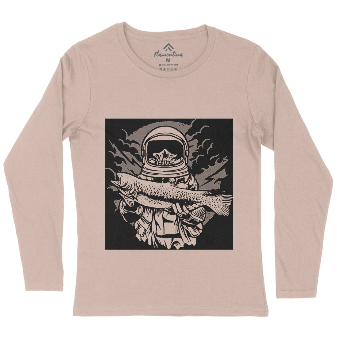 Astronaut Fishing Womens Long Sleeve T-Shirt Space A504