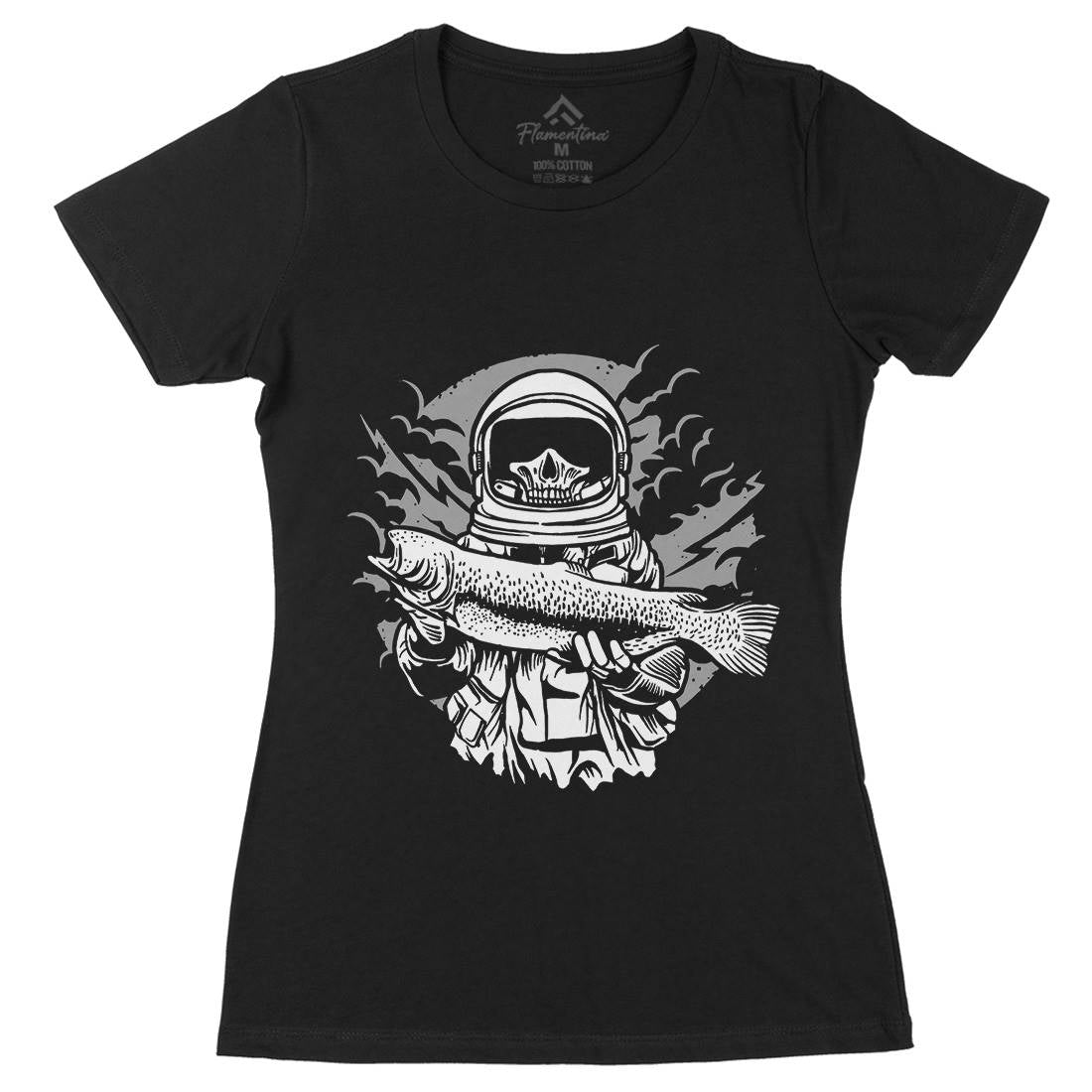 Astronaut Fishing Womens Organic Crew Neck T-Shirt Space A504