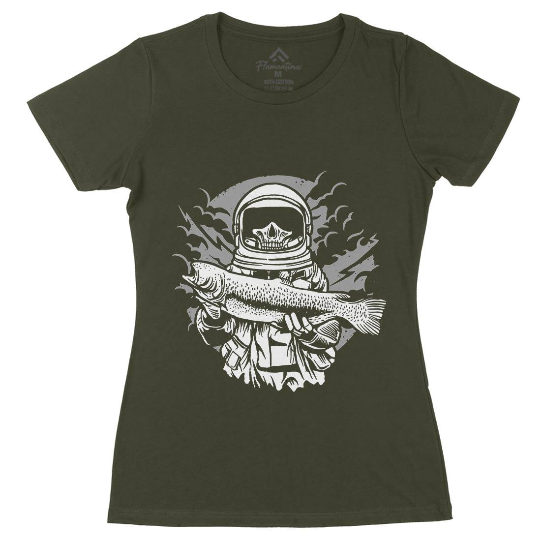 Astronaut Fishing Womens Organic Crew Neck T-Shirt Space A504