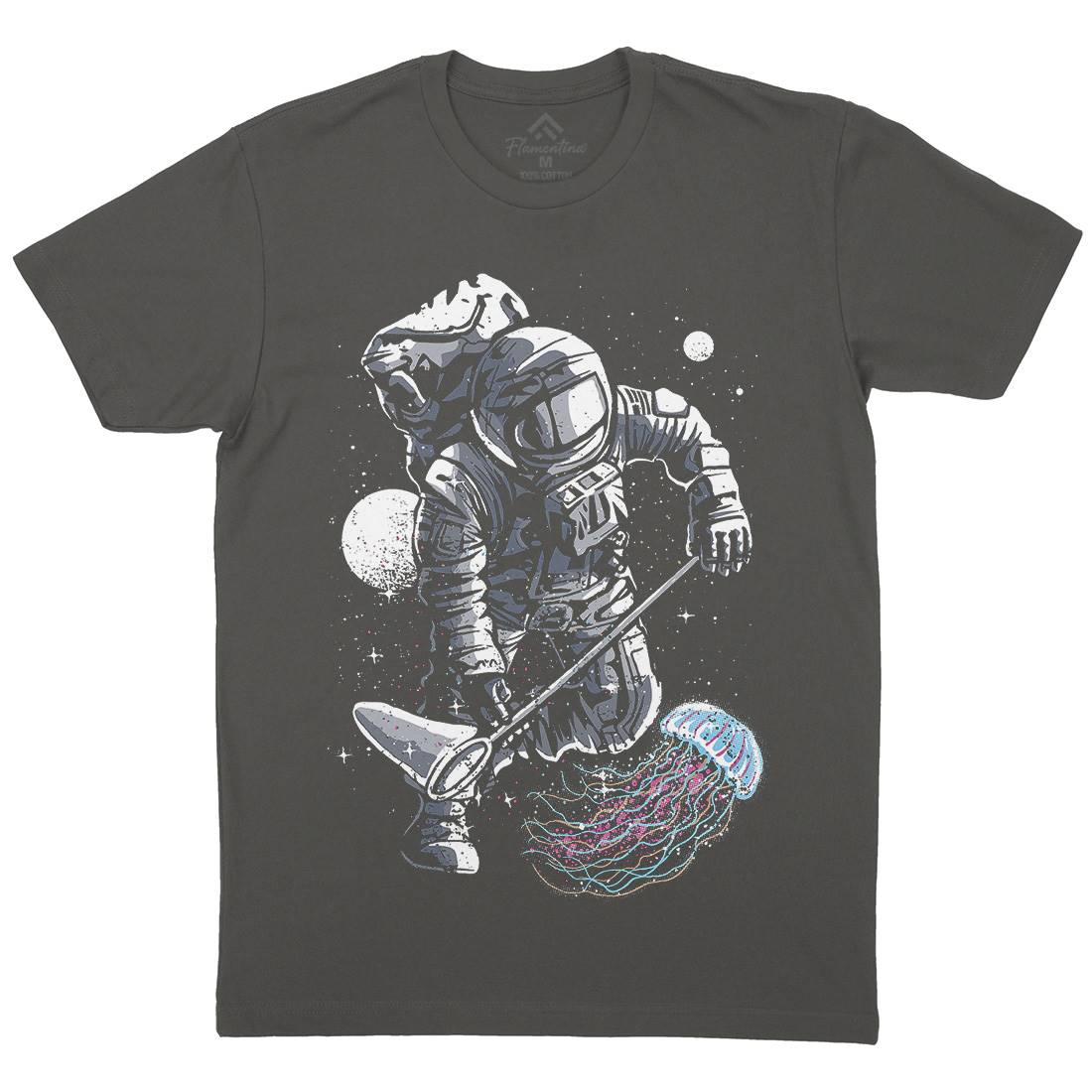 Astronaut Jellyfish Mens Organic Crew Neck T-Shirt Space A505
