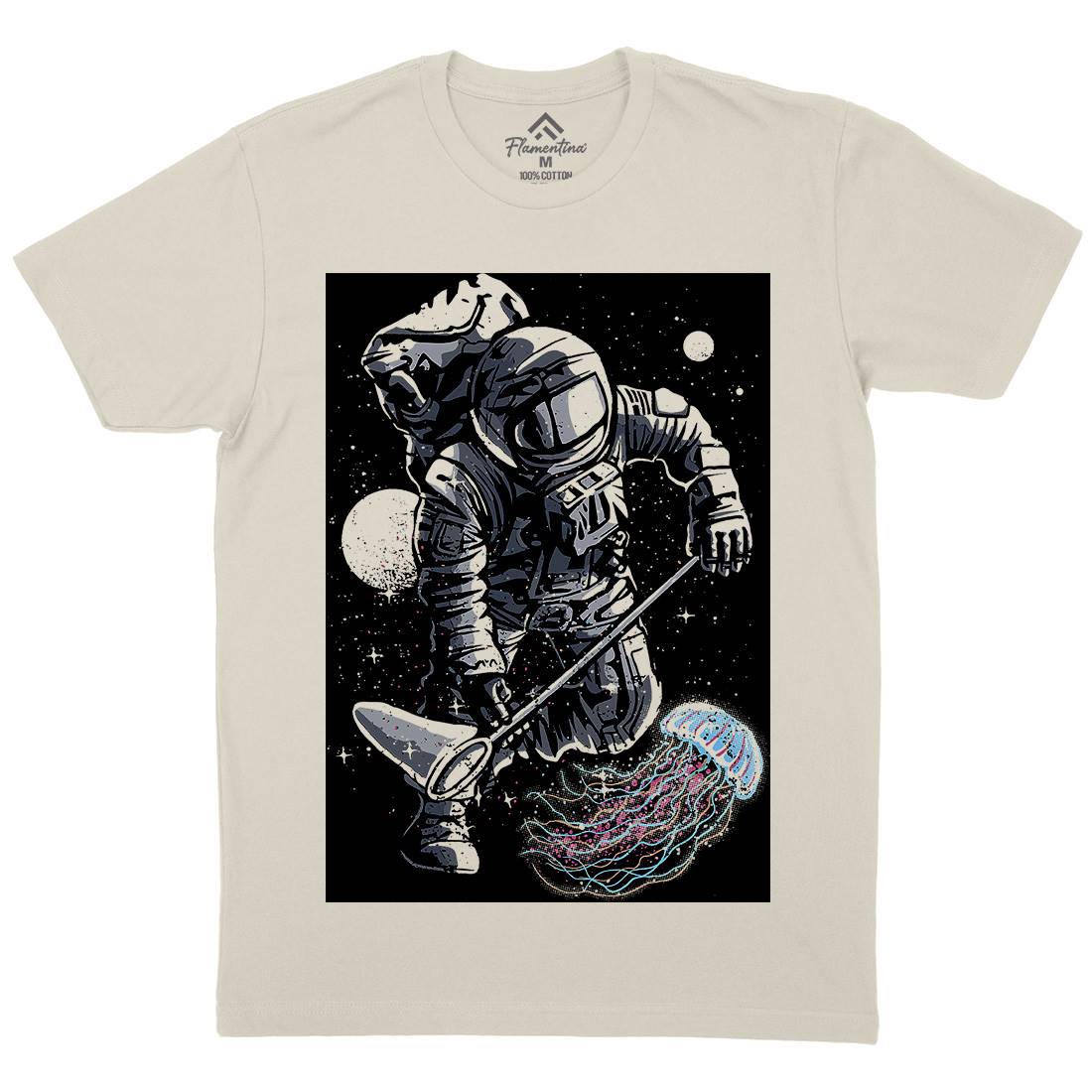 Astronaut Jellyfish Mens Organic Crew Neck T-Shirt Space A505
