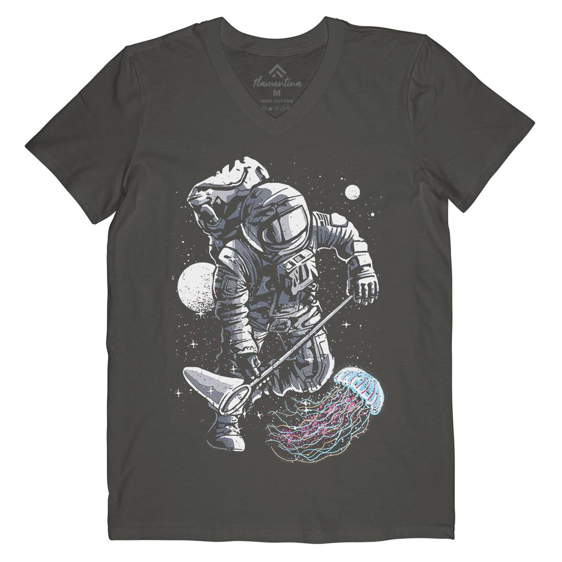 Astronaut Jellyfish Mens V-Neck T-Shirt Space A505