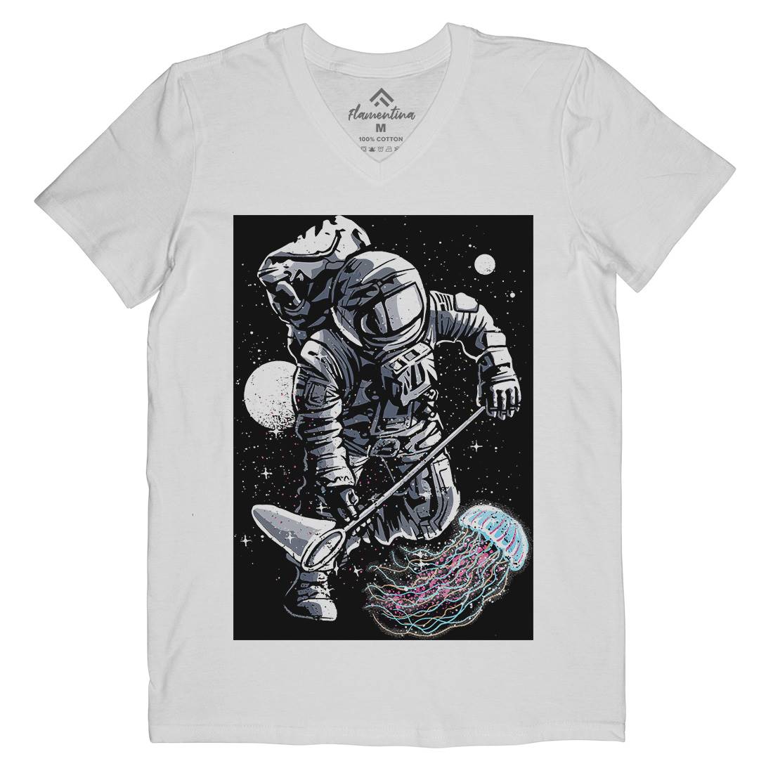 Astronaut Jellyfish Mens V-Neck T-Shirt Space A505