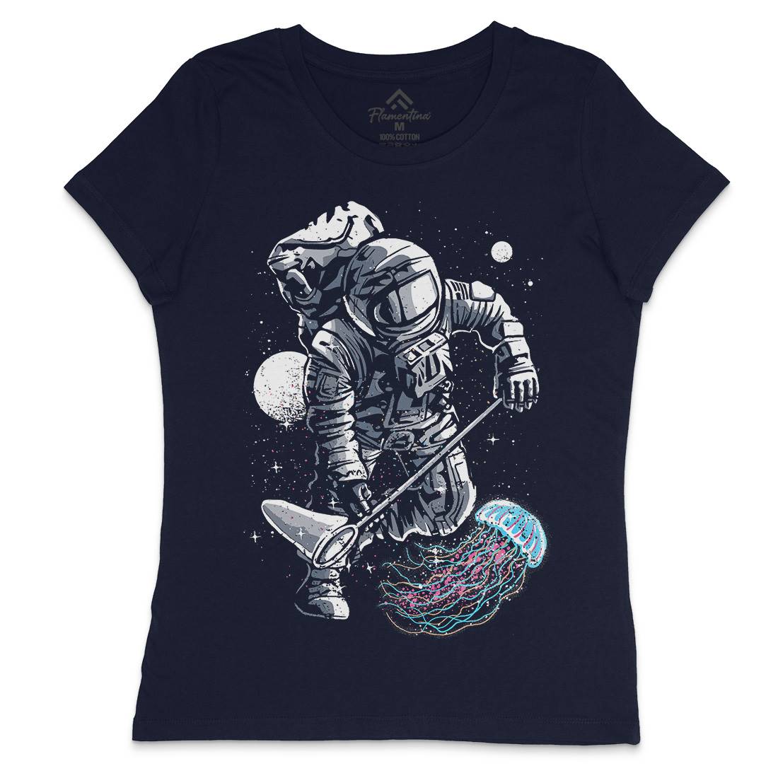 Astronaut Jellyfish Womens Crew Neck T-Shirt Space A505