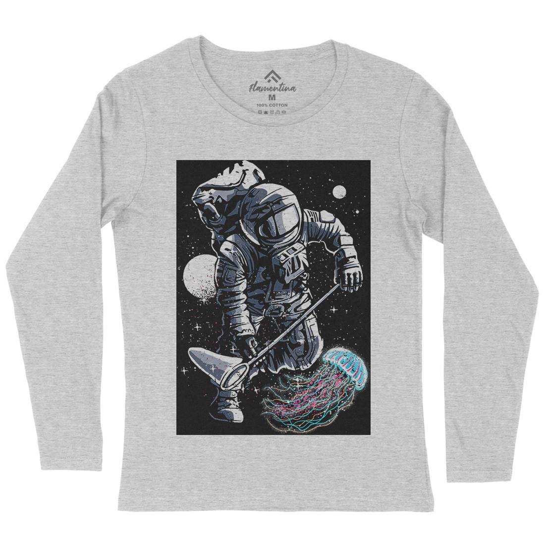 Astronaut Jellyfish Womens Long Sleeve T-Shirt Space A505