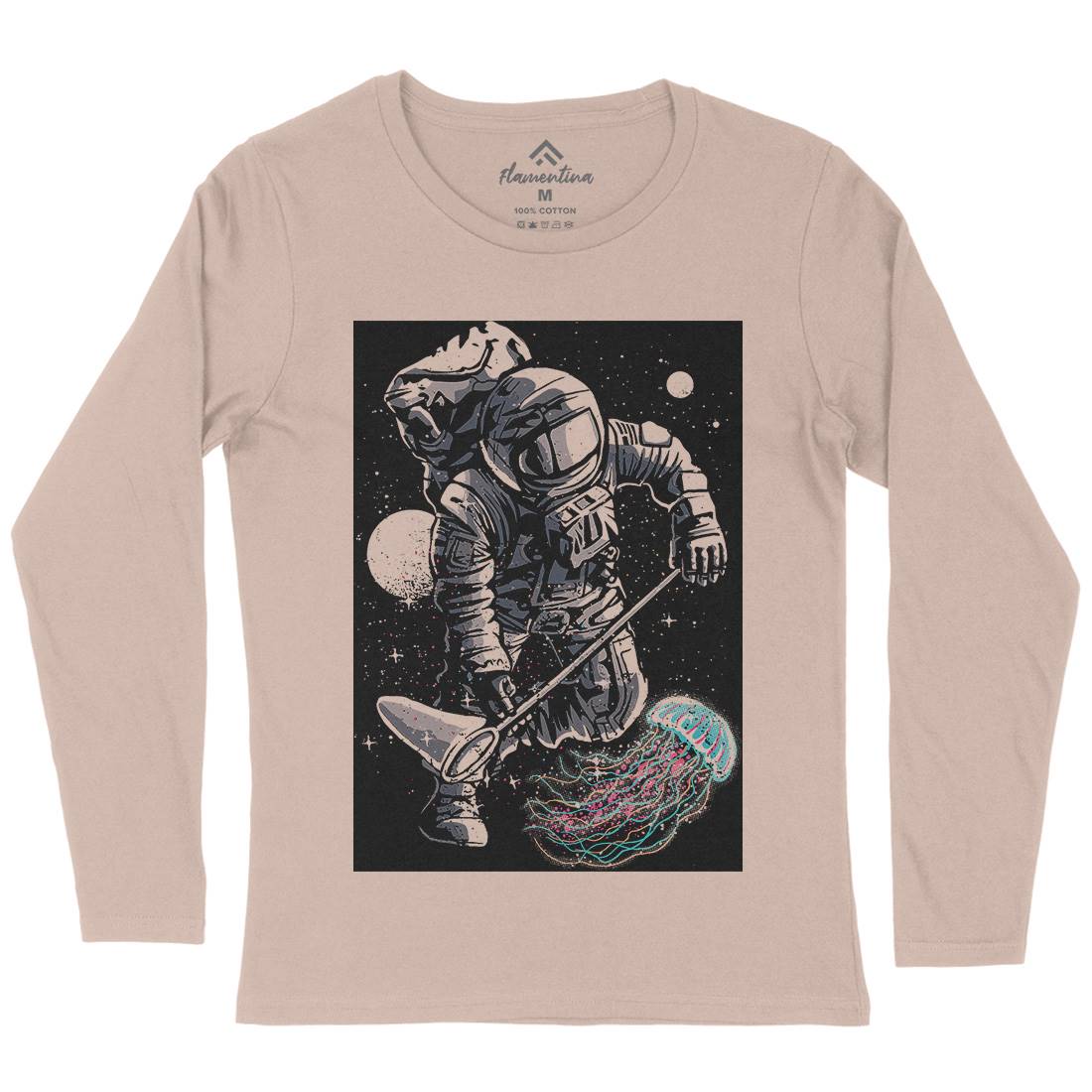 Astronaut Jellyfish Womens Long Sleeve T-Shirt Space A505