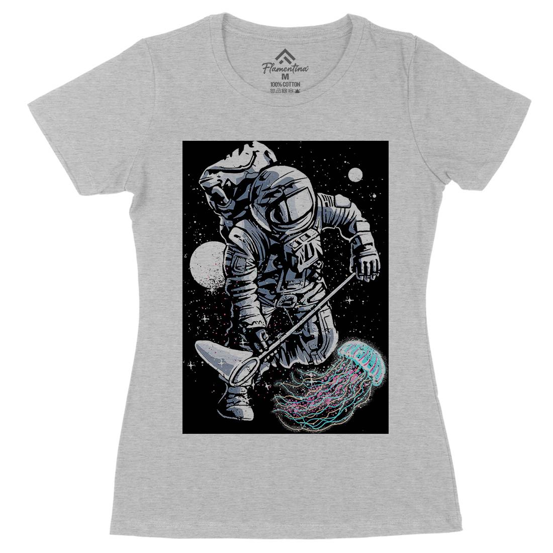 Astronaut Jellyfish Womens Organic Crew Neck T-Shirt Space A505