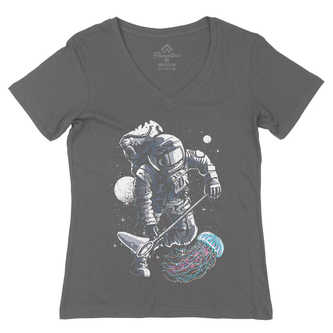 Astronaut Jellyfish Womens Organic V-Neck T-Shirt Space A505