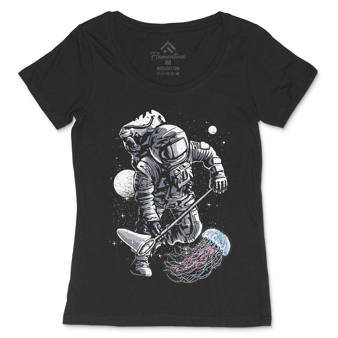 Astronaut Jellyfish Womens Scoop Neck T-Shirt Space A505