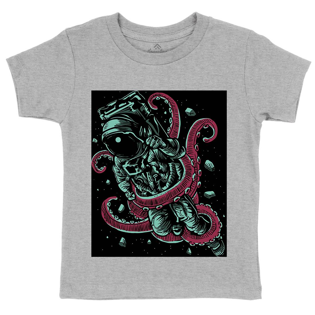 Astronaut Octopus Kids Organic Crew Neck T-Shirt Space A506