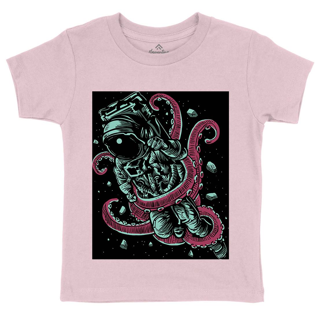 Astronaut Octopus Kids Organic Crew Neck T-Shirt Space A506