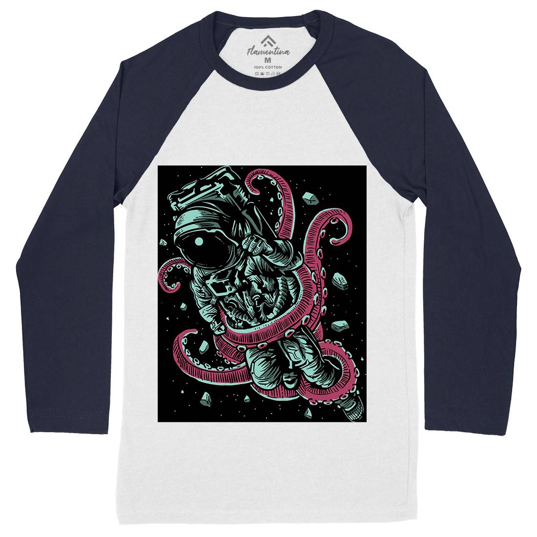 Astronaut Octopus Mens Long Sleeve Baseball T-Shirt Space A506
