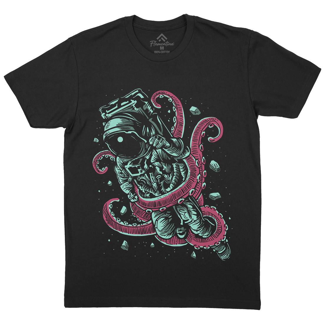 Astronaut Octopus Mens Organic Crew Neck T-Shirt Space A506