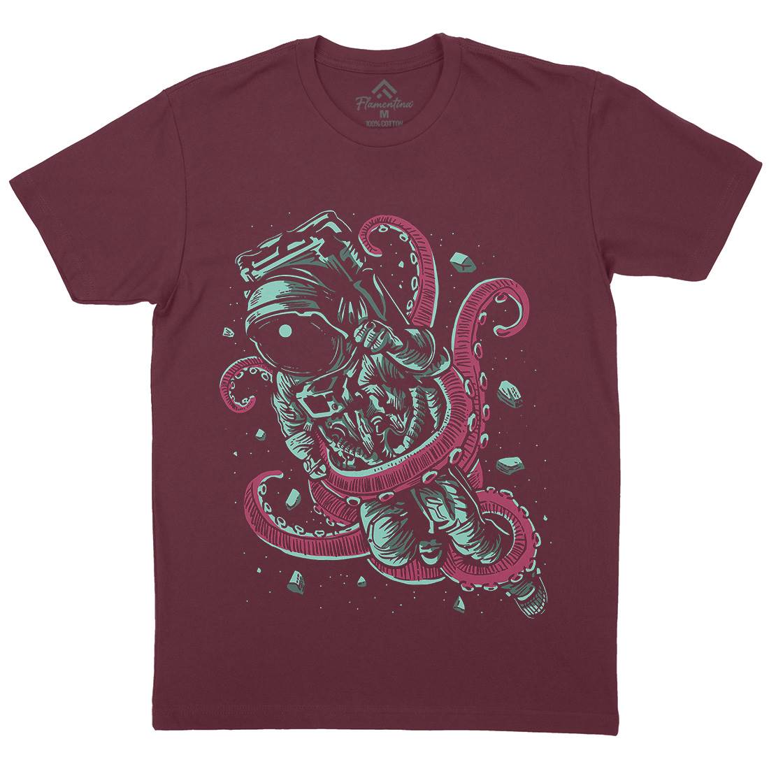 Astronaut Octopus Mens Organic Crew Neck T-Shirt Space A506
