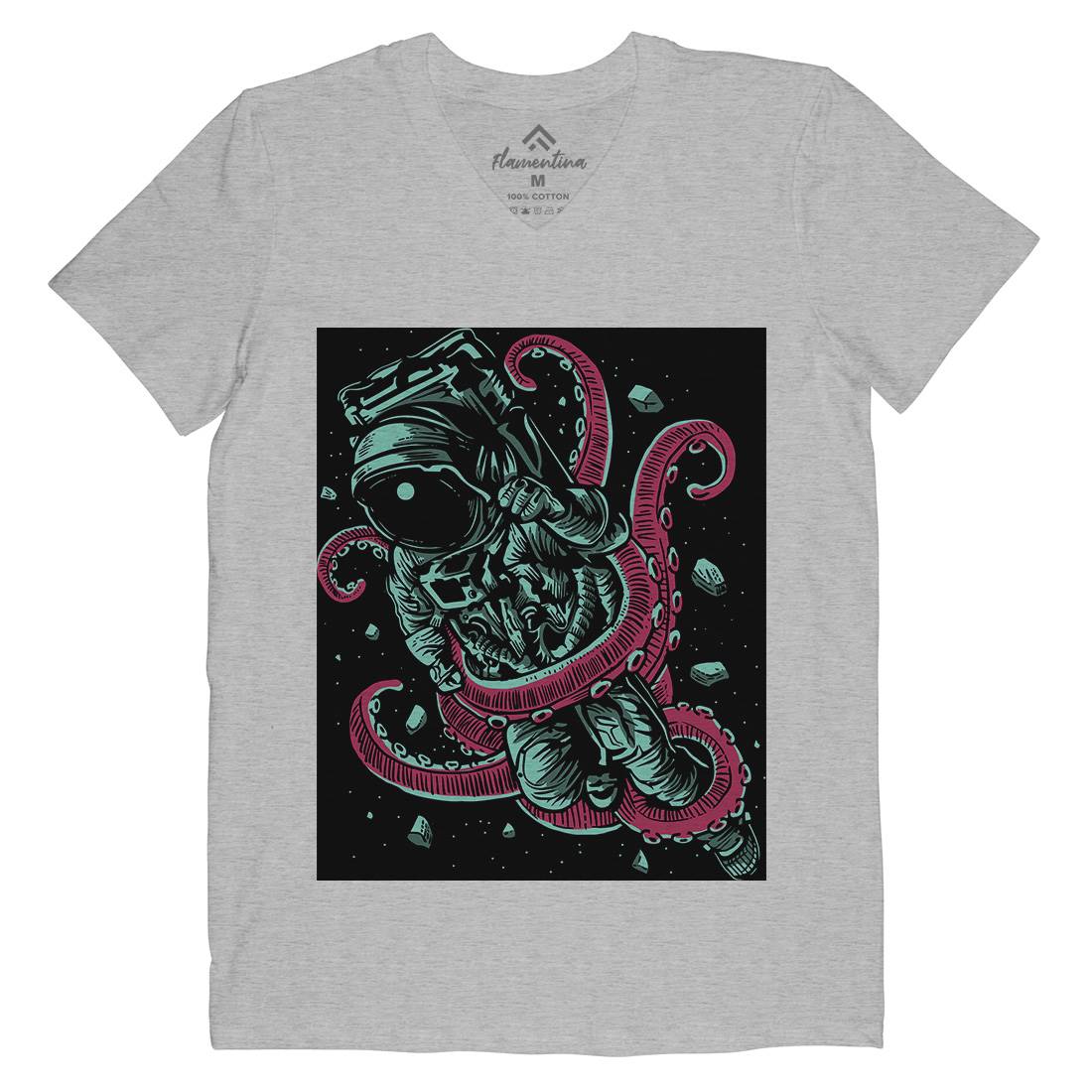 Astronaut Octopus Mens V-Neck T-Shirt Space A506