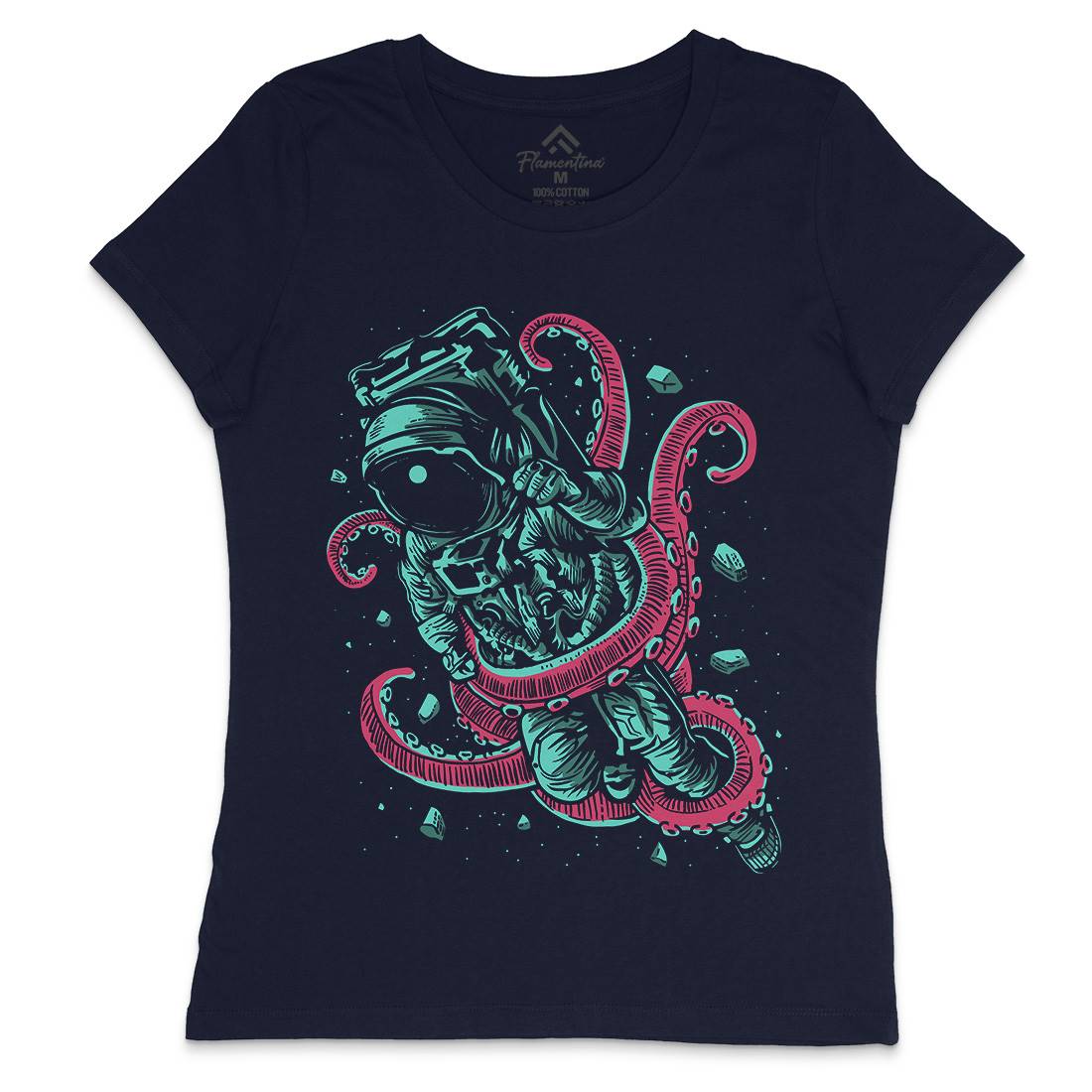 Astronaut Octopus Womens Crew Neck T-Shirt Space A506
