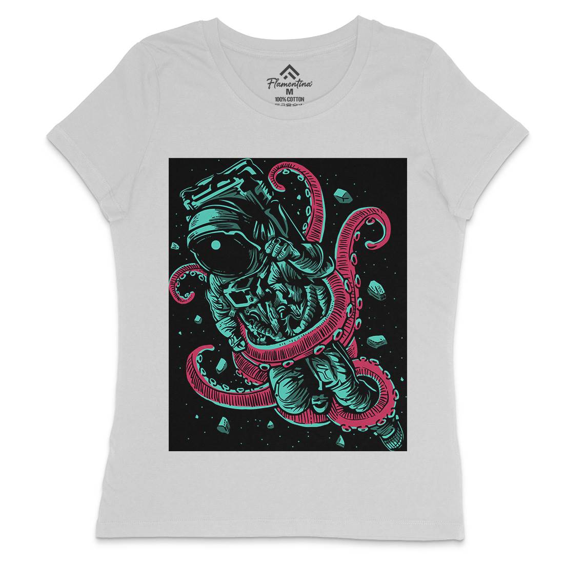 Astronaut Octopus Womens Crew Neck T-Shirt Space A506